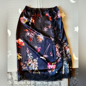 Silk Floral Lace Button Up Slit Skirt